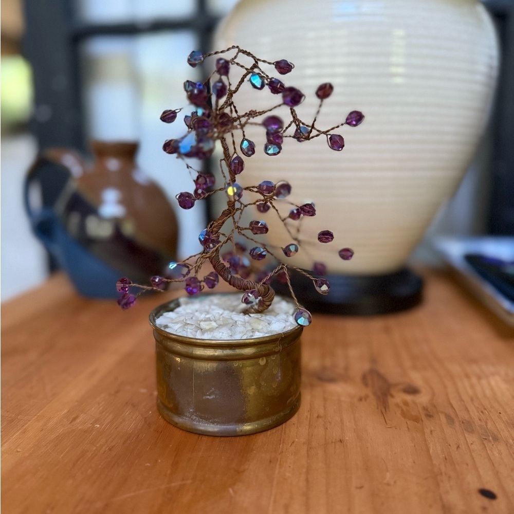 Vintage small Purple Gemstone Tree in Brass Pot - Picture 3 of 6